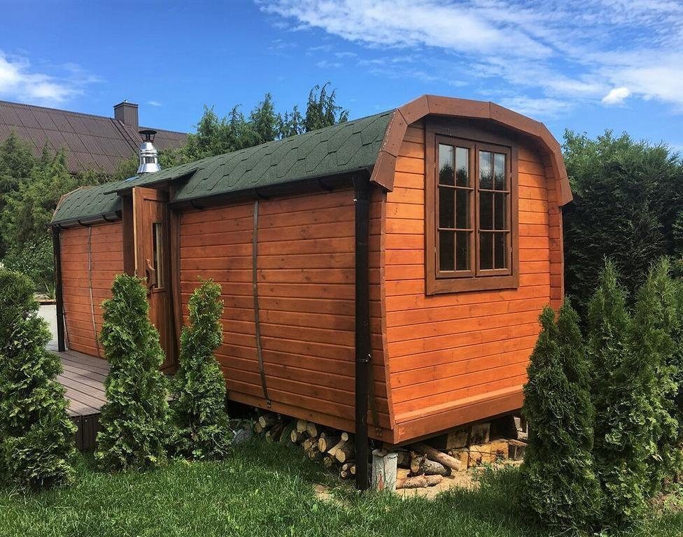 JVmoebel Saunahaus Holzsauna im Fassdesign für den Außenbereich, 46,00 mm, (1-St., 1x Sauna) Made in Europa