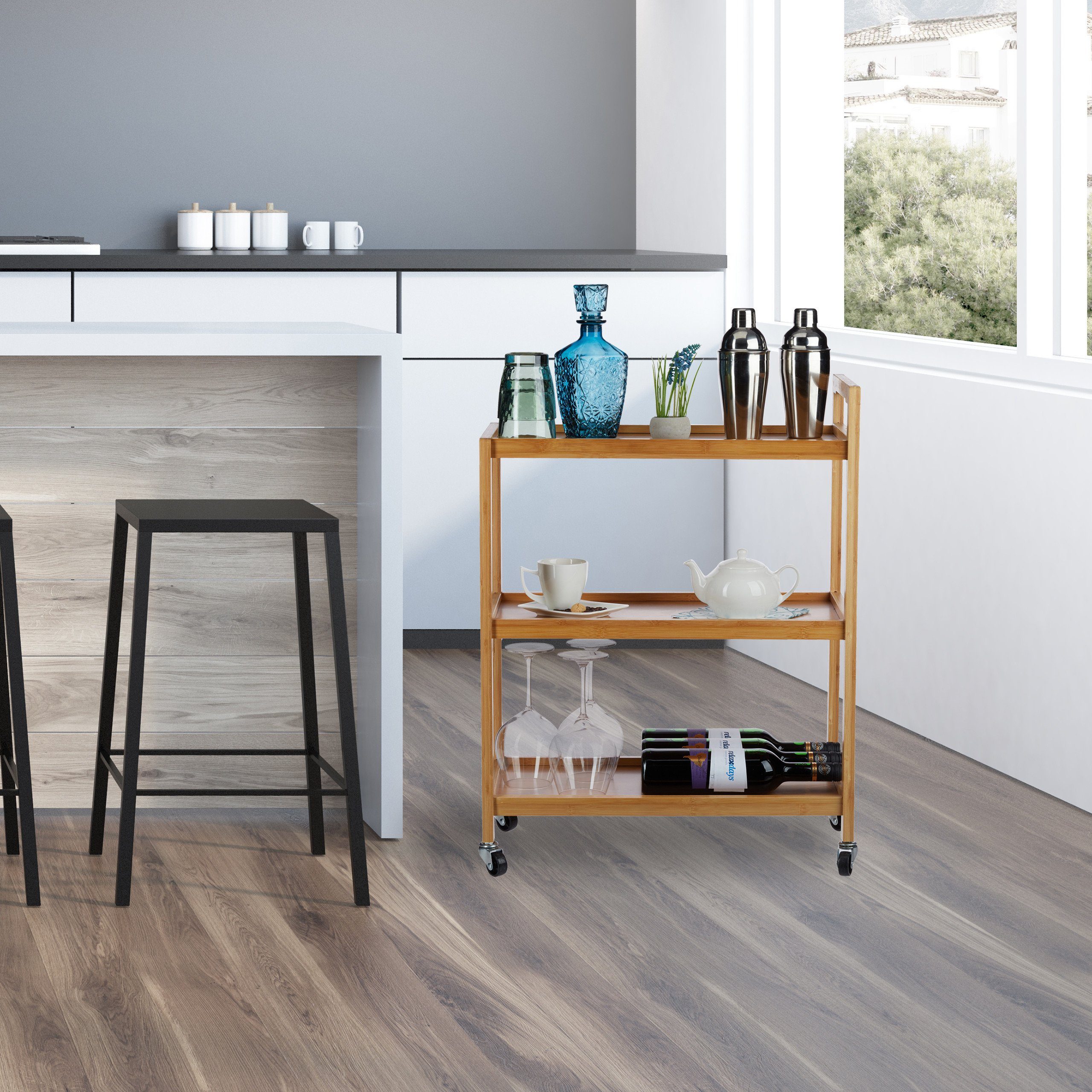 relaxdays Küchenwagen Servierwagen Bambus günstig online kaufen