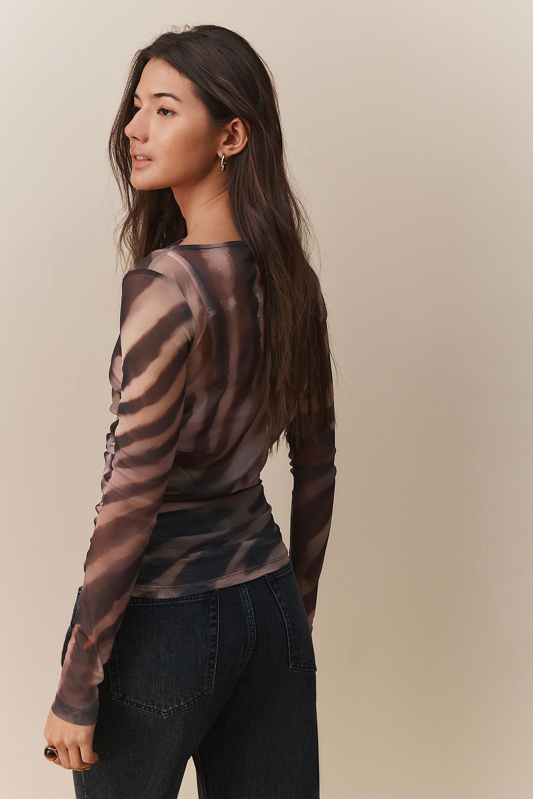 Next Langarmshirt Kew Collection Langarmoberteil mit Mesh und Print (1-tlg) günstig online kaufen