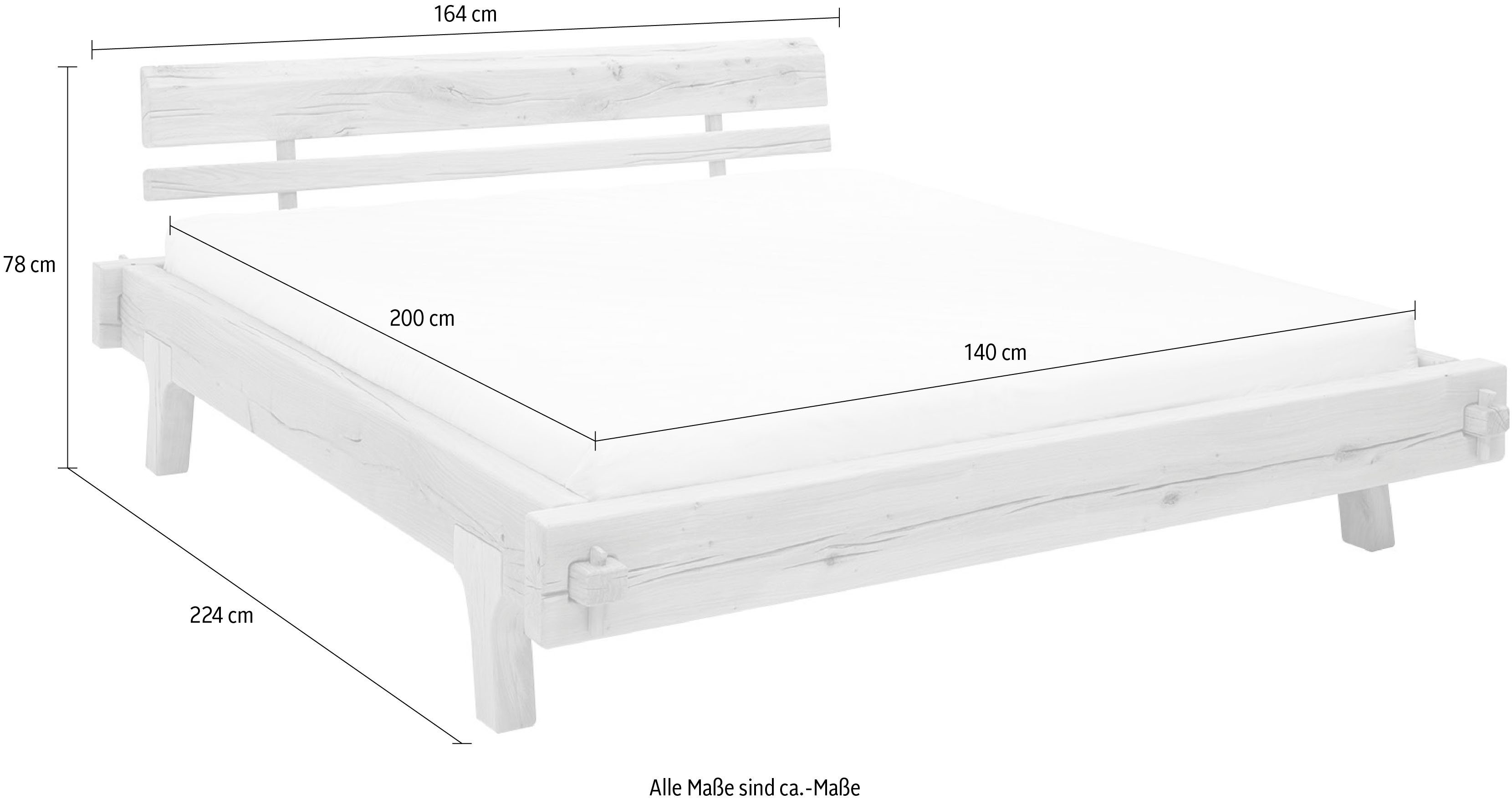 SalesFever Holzbett Fügen Bett aus Naturholz, Massives Fichten-Balkenbett: Uriges Landhausdesign
