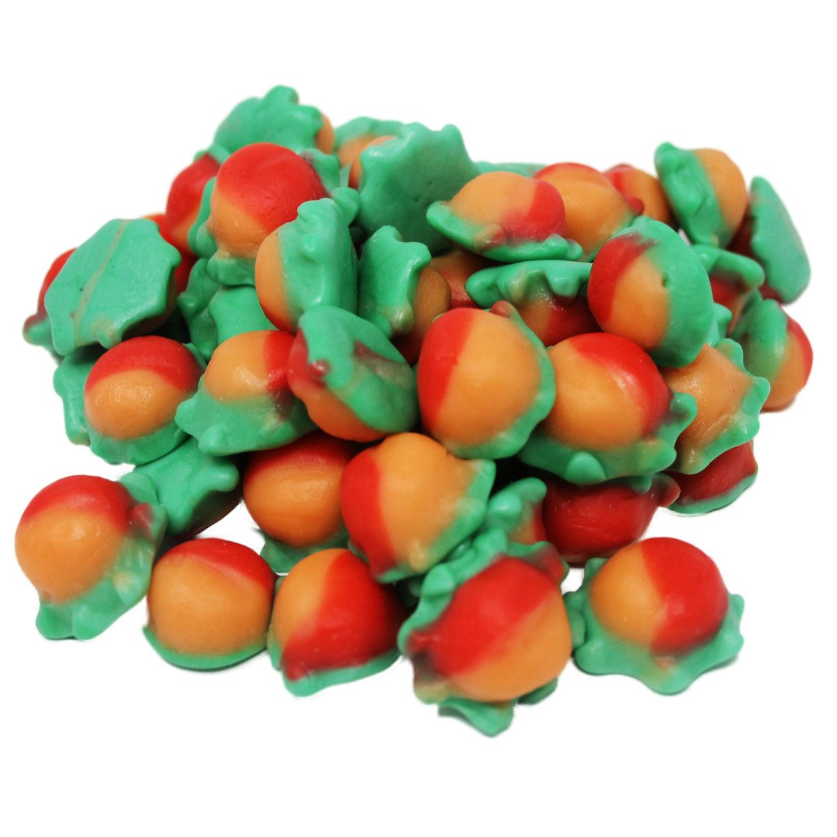Fruchtgummi Bären & Co. Süßigkeit, Fruchtgummi Jelly Pfirsiche mit grünem Schaumzuckerboden Halal 175g