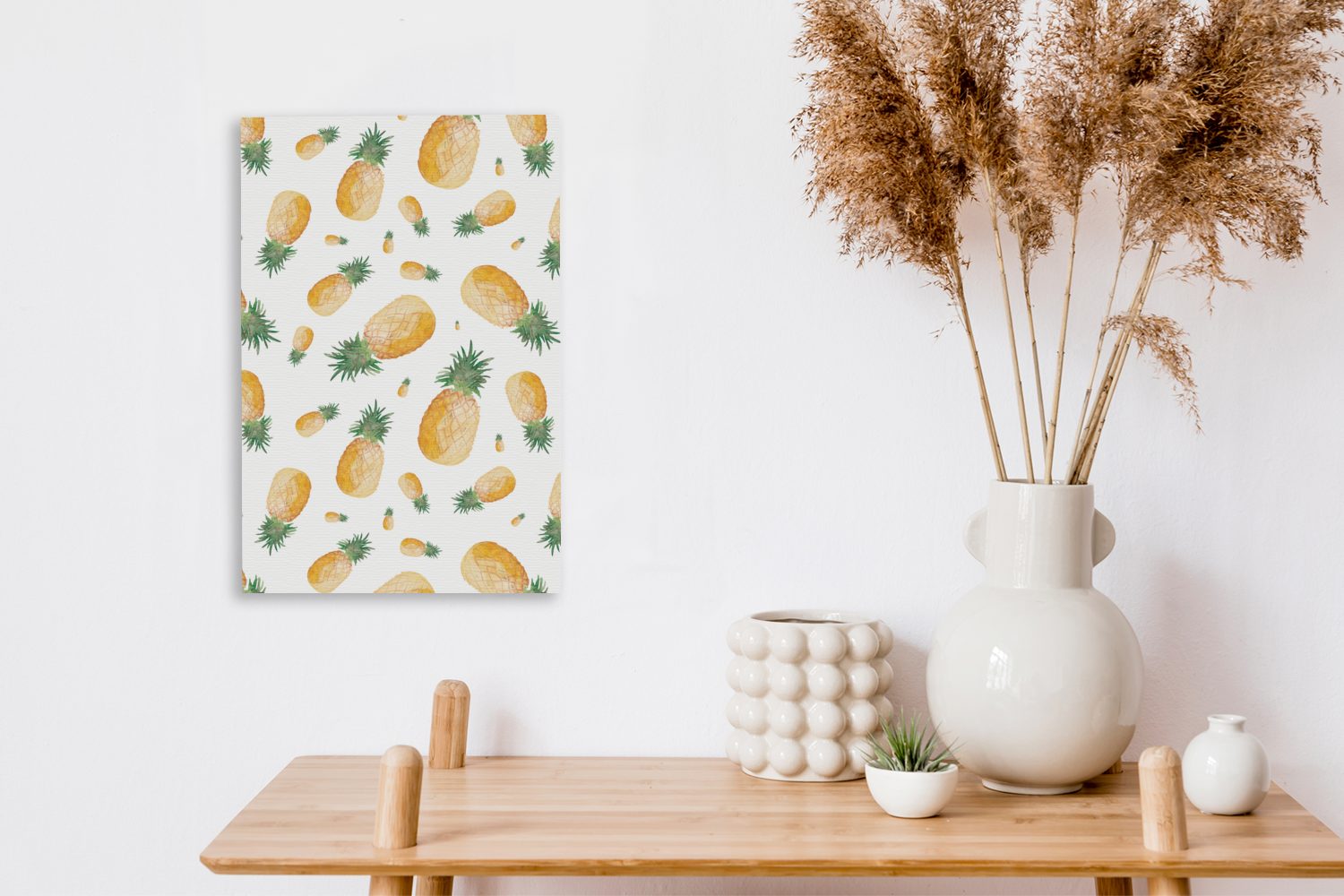 OneMillionCanvasses® Leinwandbild Ananas - St), fertig Muster, - 20x30 bespannt Aquarellfarbe Zackenaufhänger, inkl. cm (1 Leinwandbild Gemälde