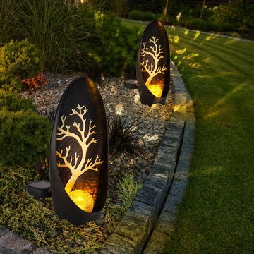 Globo LED Solarleuchte, Leuchtmittel inklusive, Warmweiß, Solarlampe Gartendeko Außenleuchte schwarz amber LED Baum H 30 cm