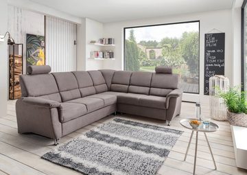 BENFORMATO HOME COLLECTION Sofa PISA, B 268 cm, grau, mit Schlaffunktion, Bettkasten und 2 Kopfstützen