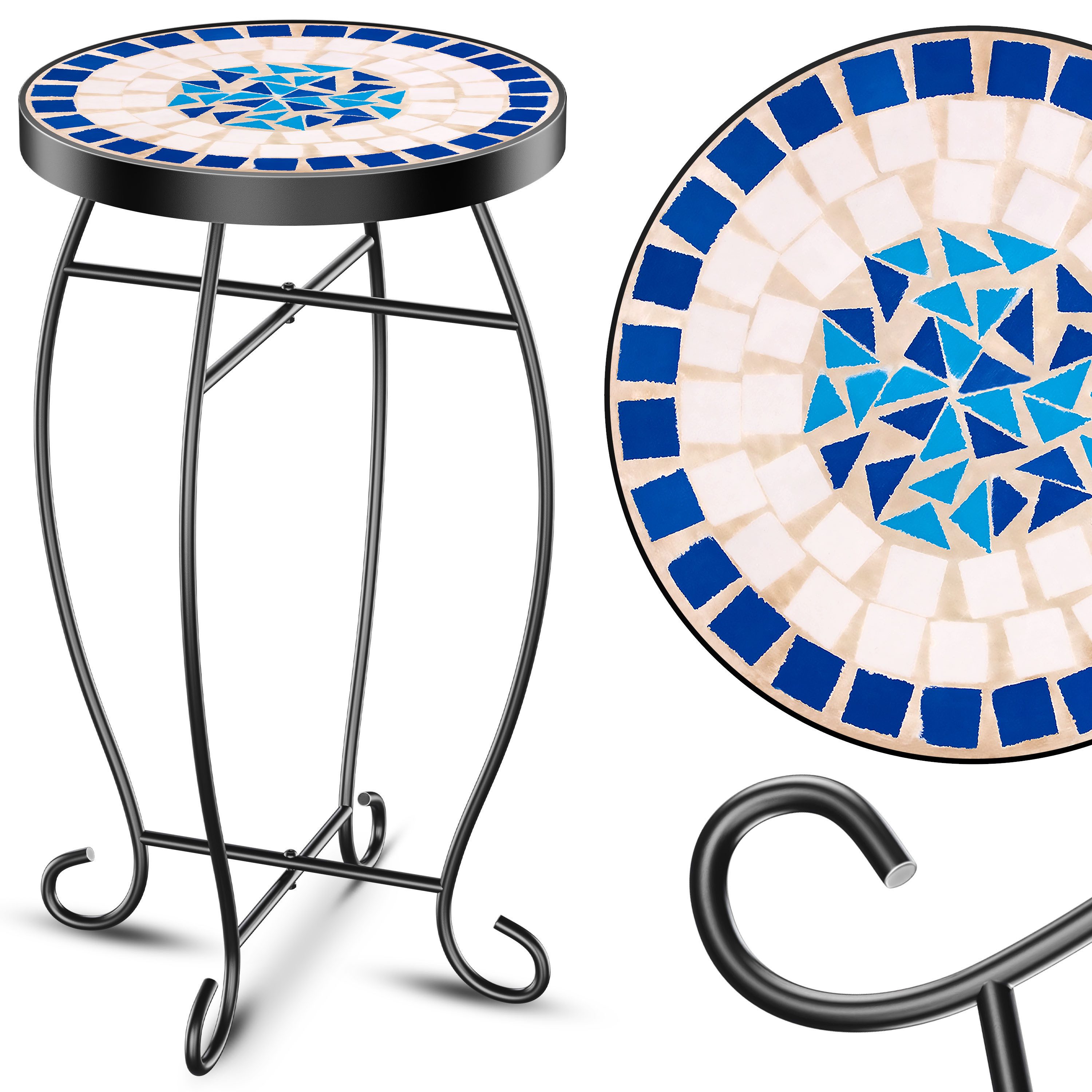 KESSER Beistelltisch, Mosaik-Platte & Metall-Gestell Bistrotisch Gartentisch Blumenhocker