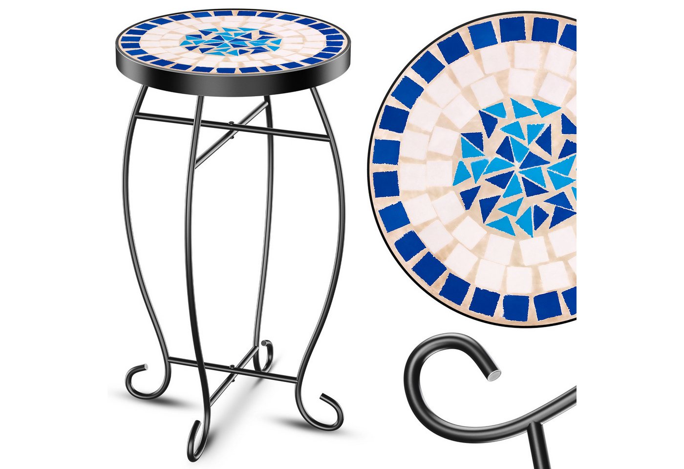 KESSER Beistelltisch, Mosaik-Platte & Metall-Gestell Bistrotisch Gartentisch Blumenhocker