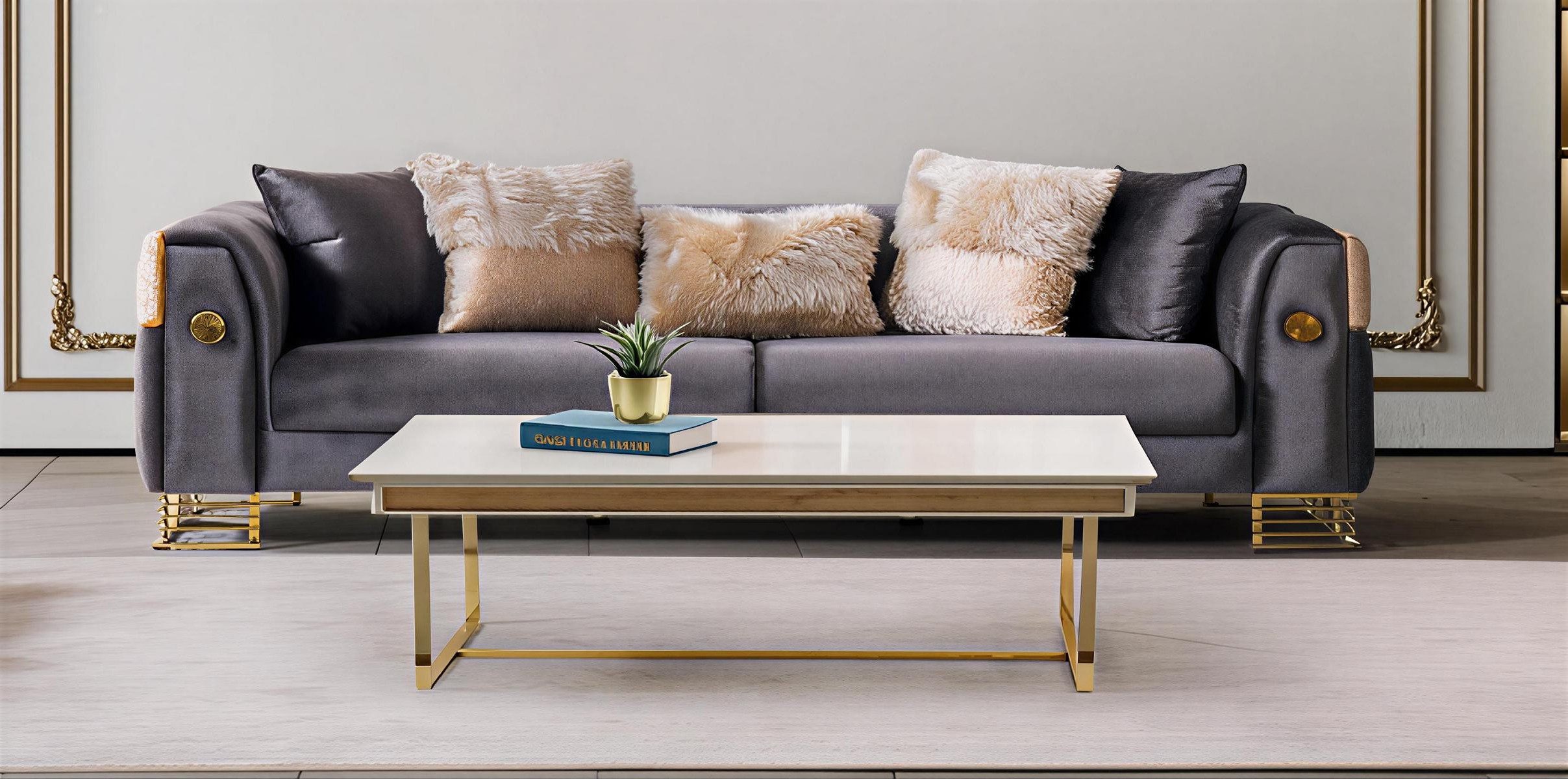Xlmoebel 3-Sitzer Elegantes Sofa mit schwarzem Samtbezug und modernem Design, 3-Sitzer 1 Teile, Made in Europa