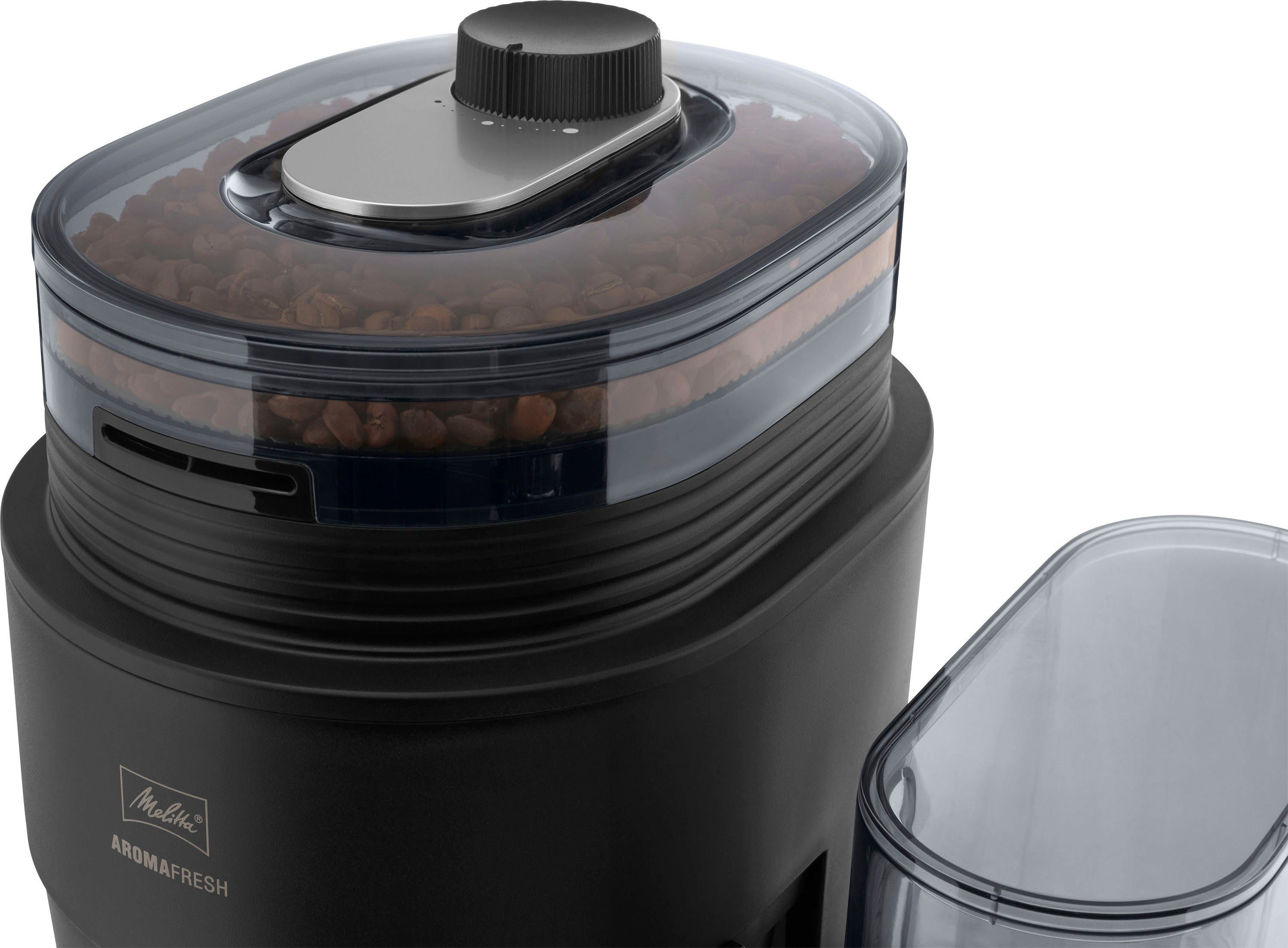 Melitta Kaffeemaschine mit Mahlwerk 1030-06, 1,25l Kaffeekanne, Papierfilter 1x4, 11 Mahlgradeinstellungen,Kaffeebohnen/-pulver, Timer,Warmhalteplatte – Bild 4 von 5