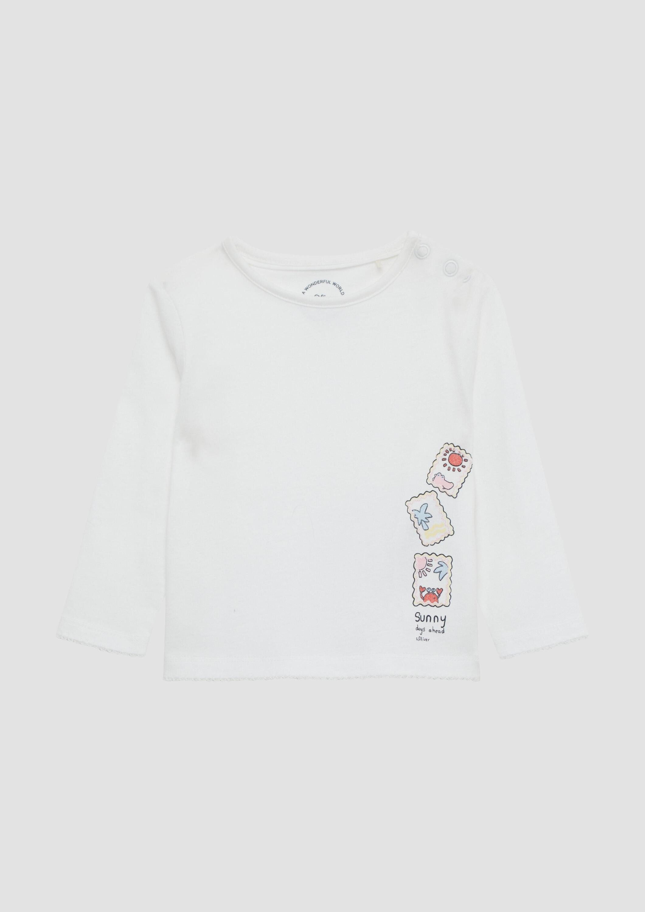 s.Oliver Langarmshirt T-Shirt Langarmshirt mit Glitzerprint und Mausezahnkante