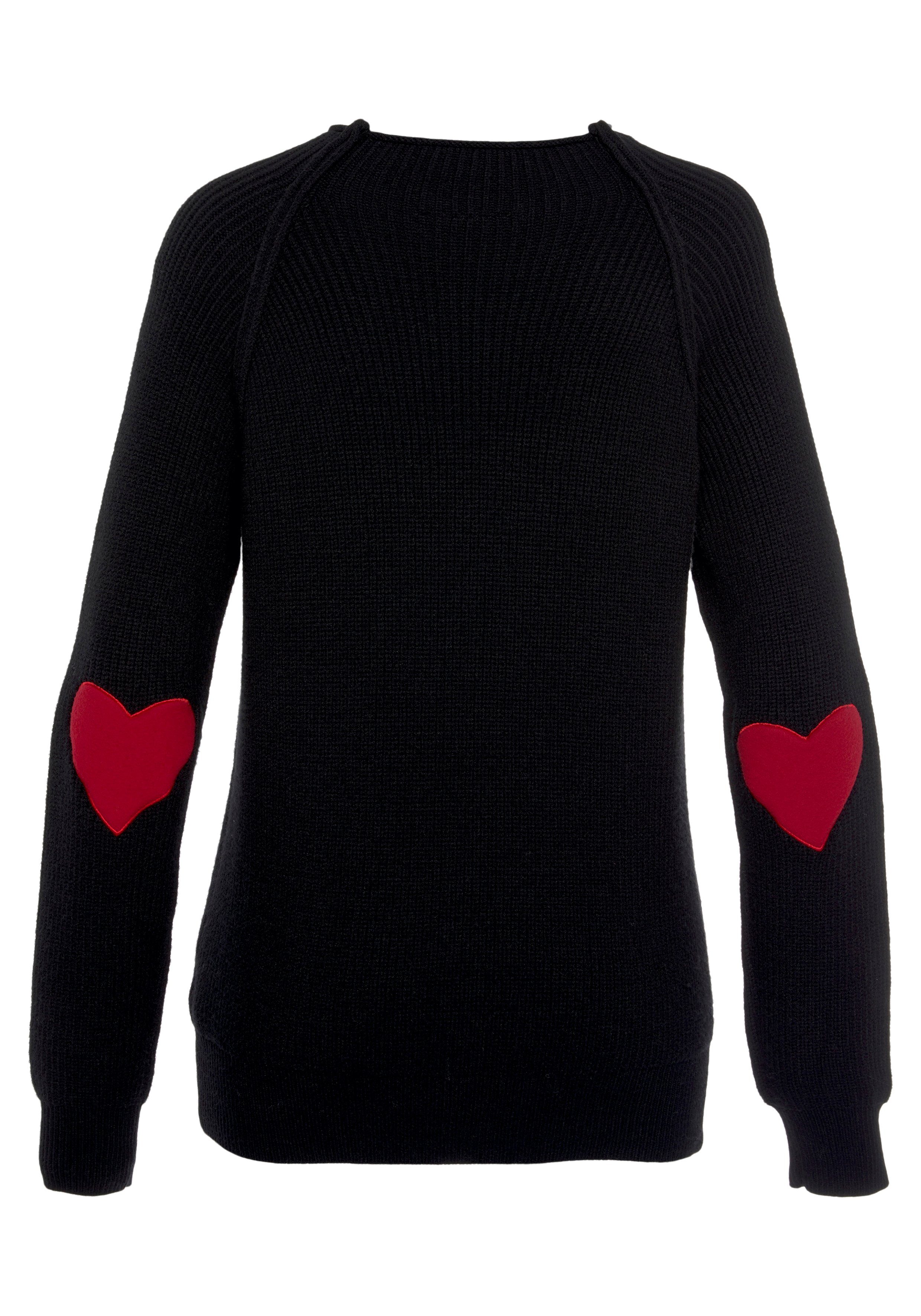 LASCANA Stehkragenpullover mit Herzchendetails, lockerer Strickpullover