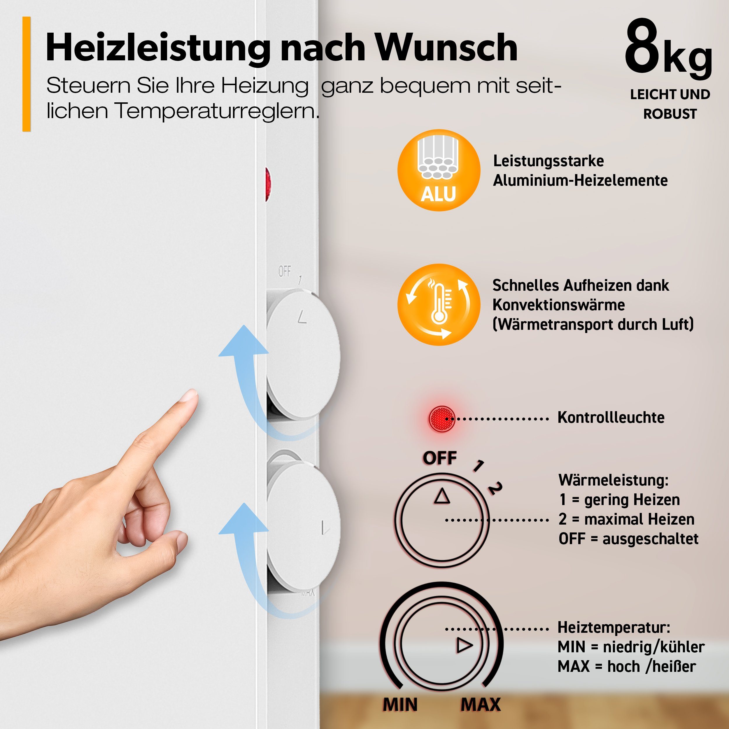 TRESKO Konvektor Glaskonvektor Elektroheizung 1500 & 2000W, 2000 W, APP WiFi Funktion, Glasheizung elektrisch – Bild 4 von 5