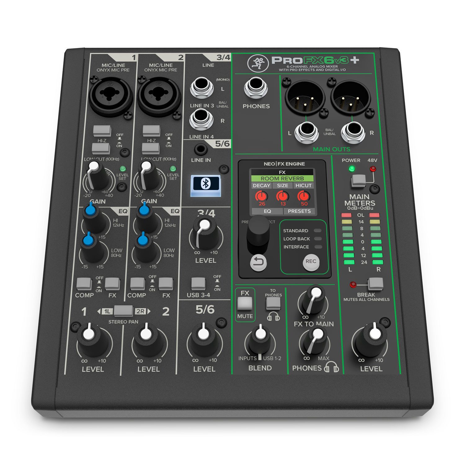 MACKIE Mackie Mischpult ProFX6v3+ 6-kanaliger Analogmixer Digitales Aufnahmegerät (6-kanaliger Analogmixer mit Bluetooth)