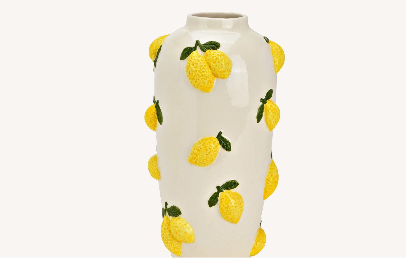 Wurm Dekovase Vase mit 3D Früchten Zitrone 26cm türkis oder weiss, 3D Zitronen