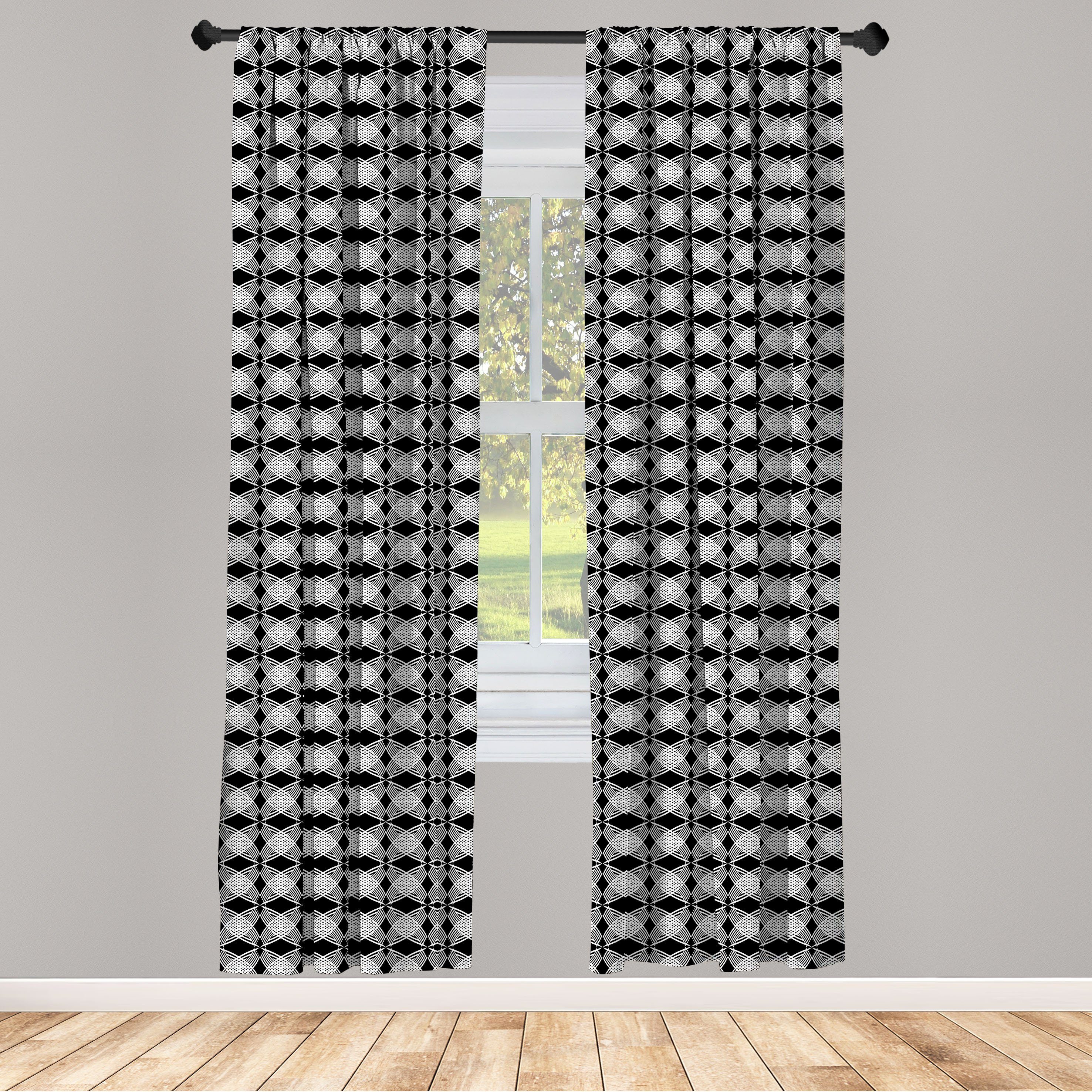 Gardine Vorhang für Wohnzimmer Schlafzimmer Dekor, Abakuhaus, Microfaser, Schwarz und weiß monochrome Curve