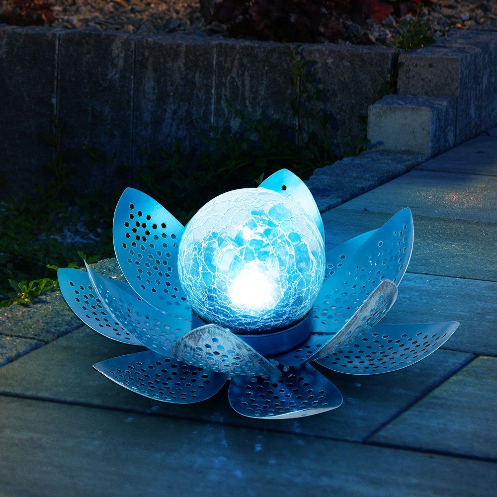 Lotusblüte Solar LED-Leuchtmittel Kaltweiß, verbaut, Lotusblüte Solarleuchte, Garten Asia Tageslichtweiß, etc-shop Außen LED Deko Garten fest für Deko
