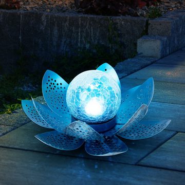Globo LED Solarleuchte, LED-Leuchtmittel fest verbaut, Kaltweiß, Tageslichtweiß, 2x Asia Garten Lotusblüte Deko Solar Lotusblüte für Außen Garten