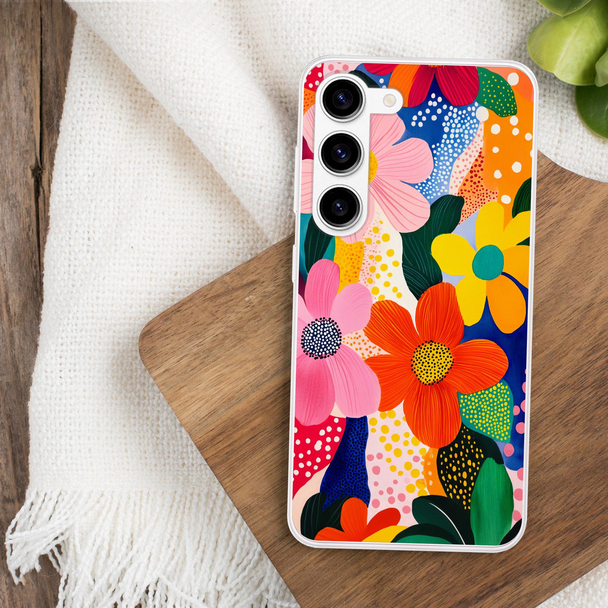 MuchoWow Handyhülle für Samsung Galaxy S23 Blumen - Bunt - Tupfen, Phone Case, Silikon, Schutzhülle Dünn