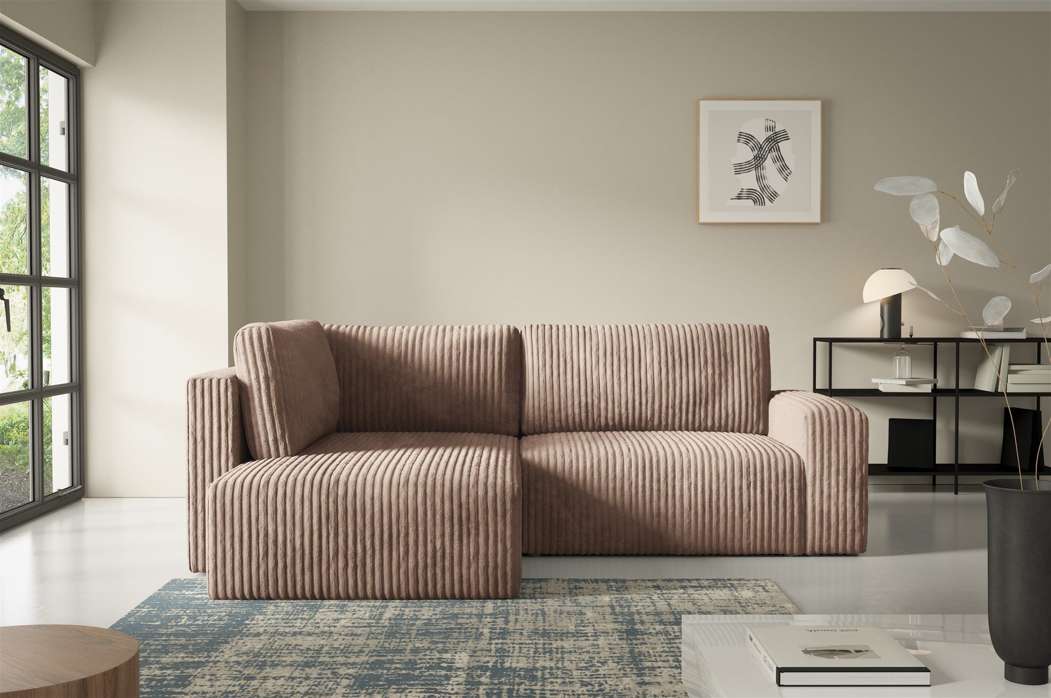 Fun Möbel Ecksofa Sofa FUN ALEGRIA XL mit Schlaffunktion in Velourstoff Tilia, mit Schlaffunktion und Bettkasten, Ottomane Links oder Rechts