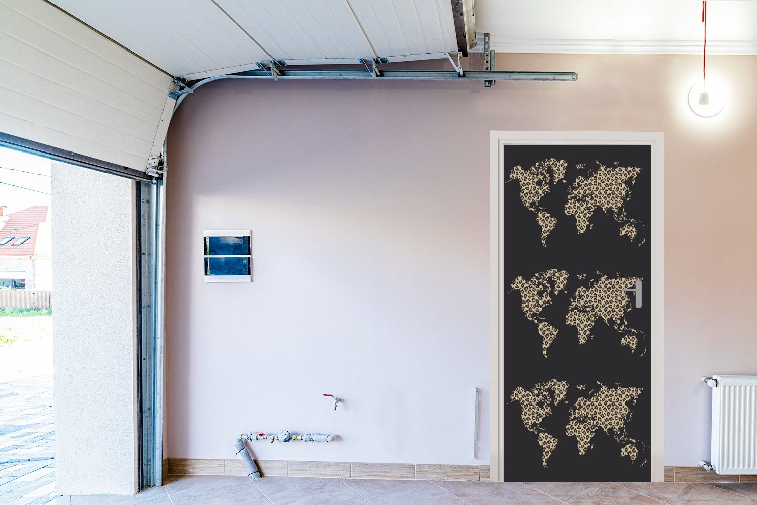 MuchoWow Weltkarte cm Tür, (1 Pantherdruck Matt, 75x205 St), - bedruckt, Fototapete - für Muster, Türaufkleber, Türtapete