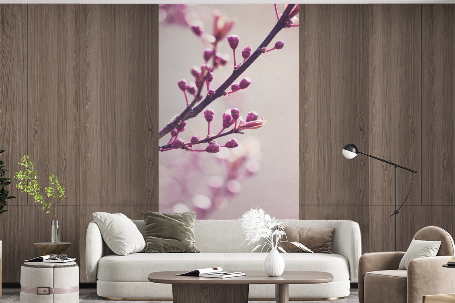 MuchoWow Küche, Sakura, violetten Schlafzimmer Fototapete für Nahaufnahme der Blüten Matt, bedruckt, St), (2 Fototapete Vliestapete Wohnzimmer einer