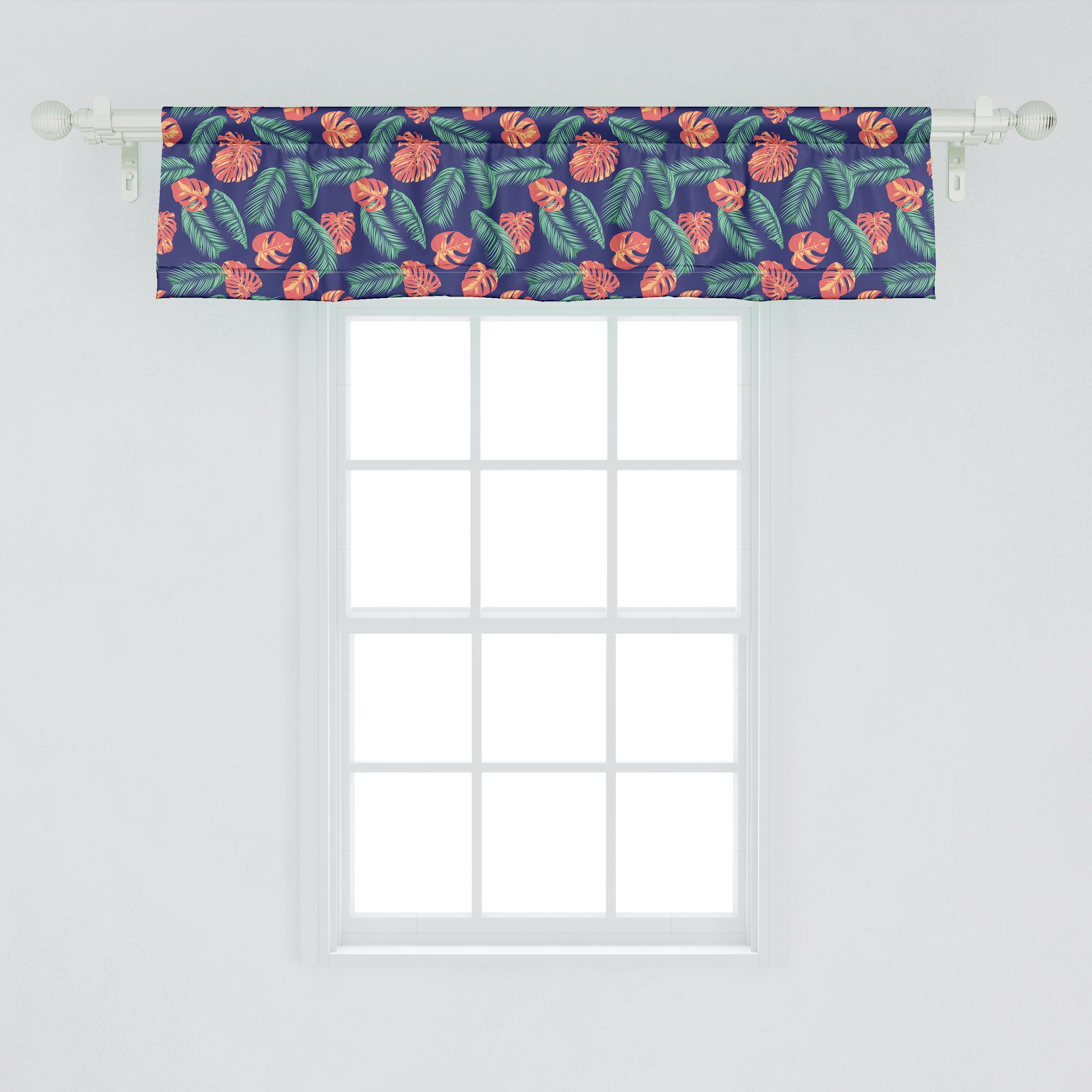 Scheibengardine Vorhang Volant Philodendron Schlafzimmer Küche Dekor Abakuhaus, mit Microfaser, Leaves Botanical Stangentasche, für