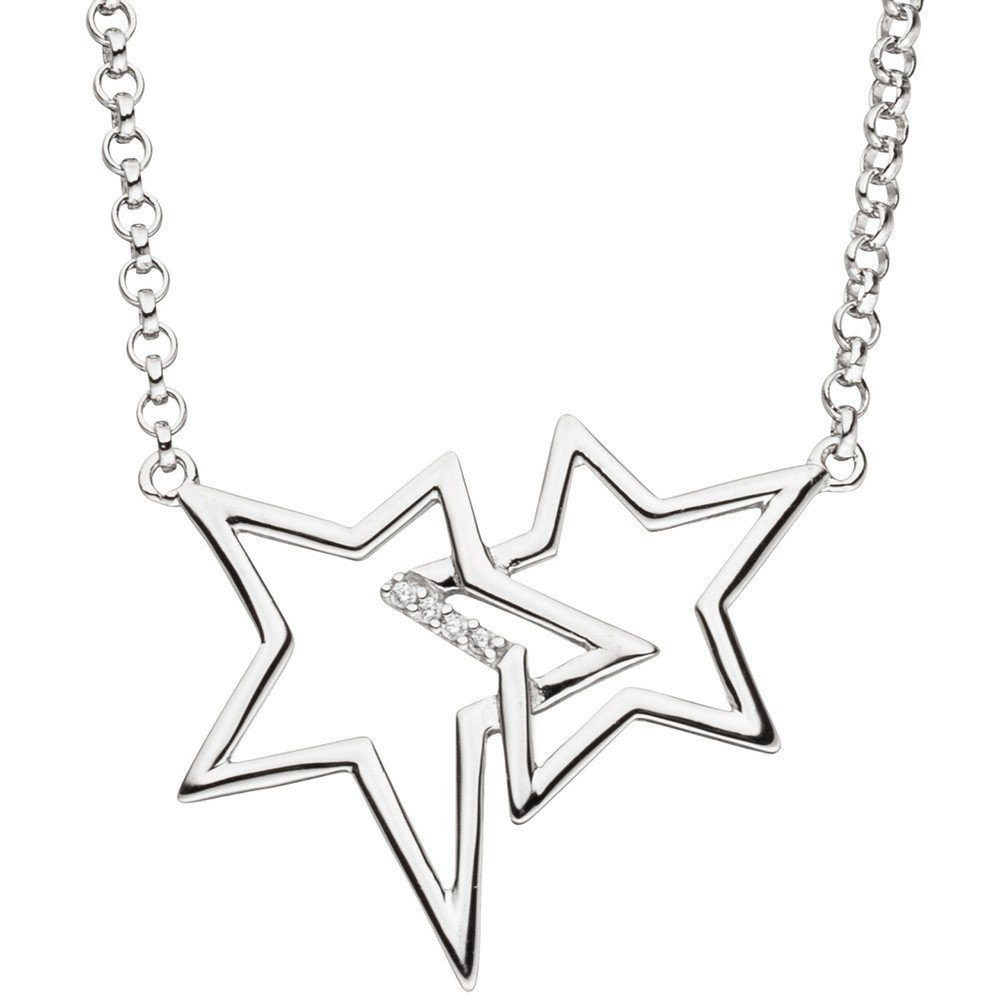 Schmuck Krone Silberkette Kette Halskette Halsschmuck Zirkonia mit Sterne zwei Silber Collier 925 45cm