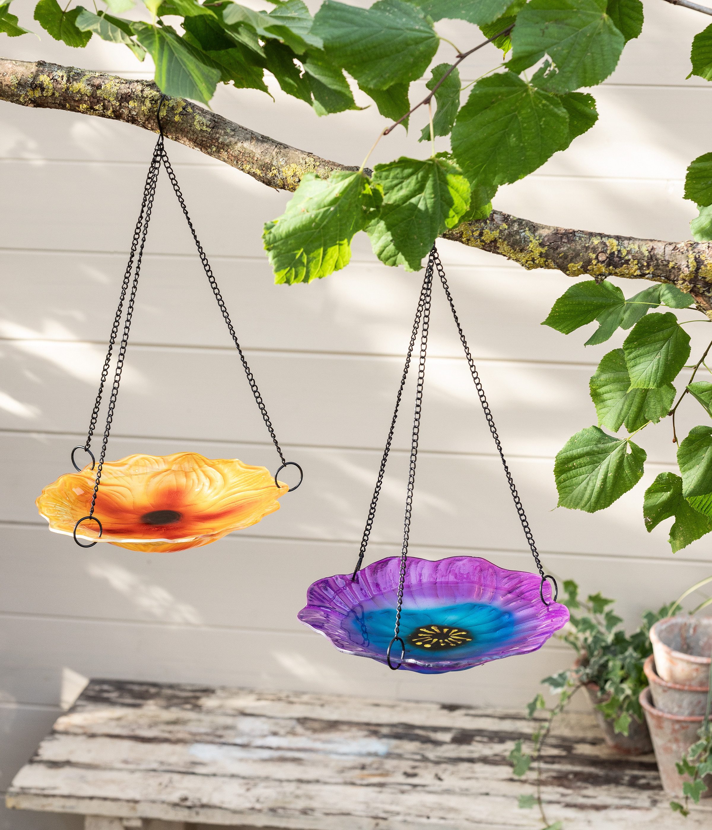 Dehner Vogelhaus Bonito, hängendes Vogelbad, Ø 26 cm, Höhe 49 cm, Glas / Metall