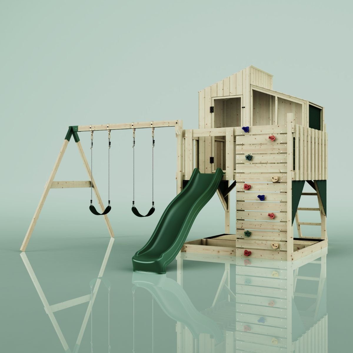 PolarPlay Spielturm Bosse, Smaragdgrün - Kinderschaukel