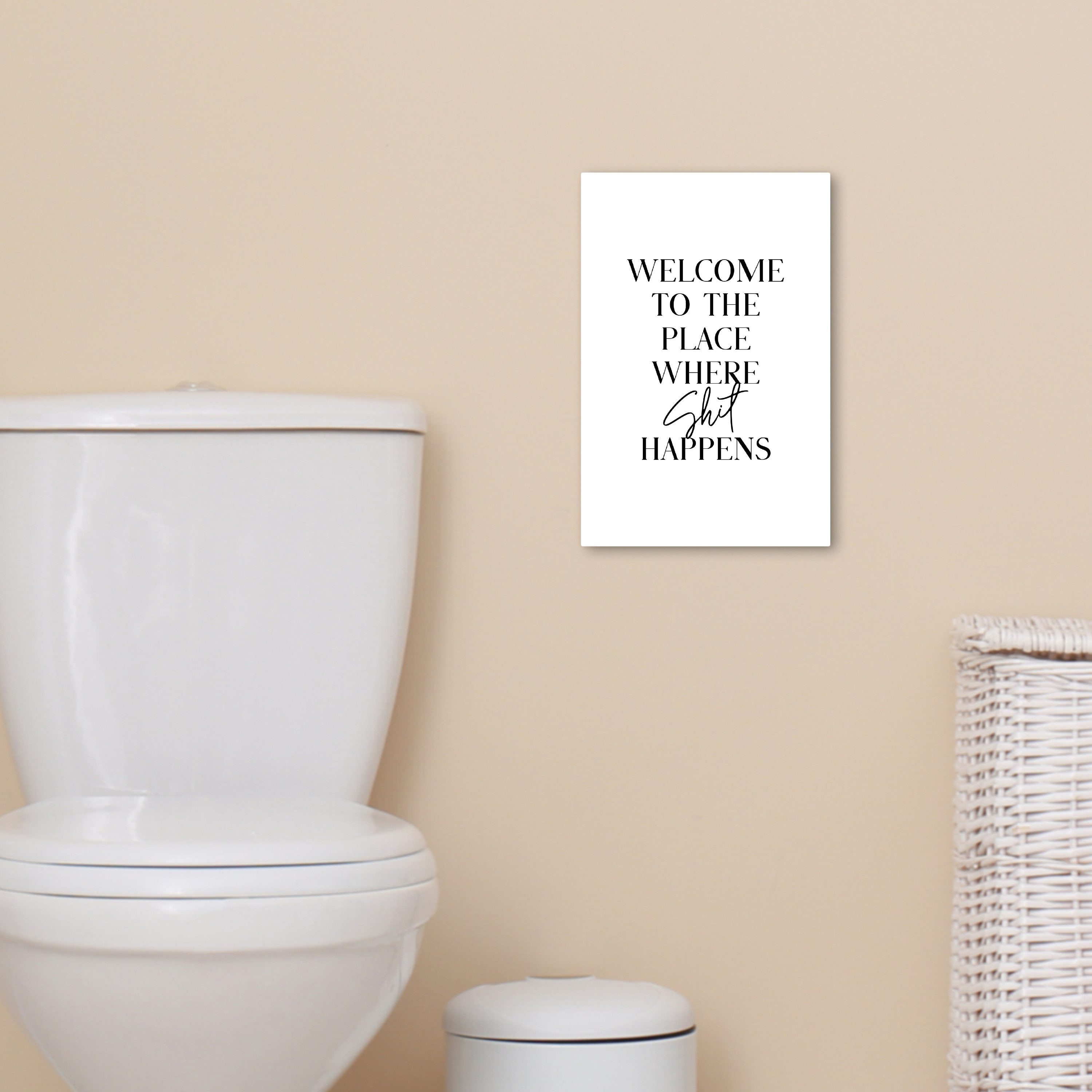 OneMillionCanvasses® Leinwandbild Zitat - Welcome to the place where shit happens - Weiß - Humor, Fotodruck (1 St), Badezimmer Deko, Bilder WC, Toilette Wanddek – Bild 5 von 5