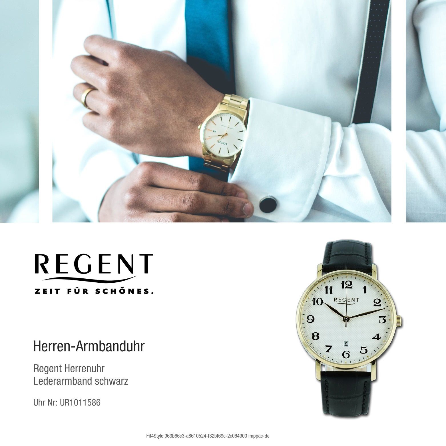 Regent Quarzuhr Regent groß Armbanduhr extra Herren 39mm), Analog, (ca. Lederarmband Herren Armbanduhr rund