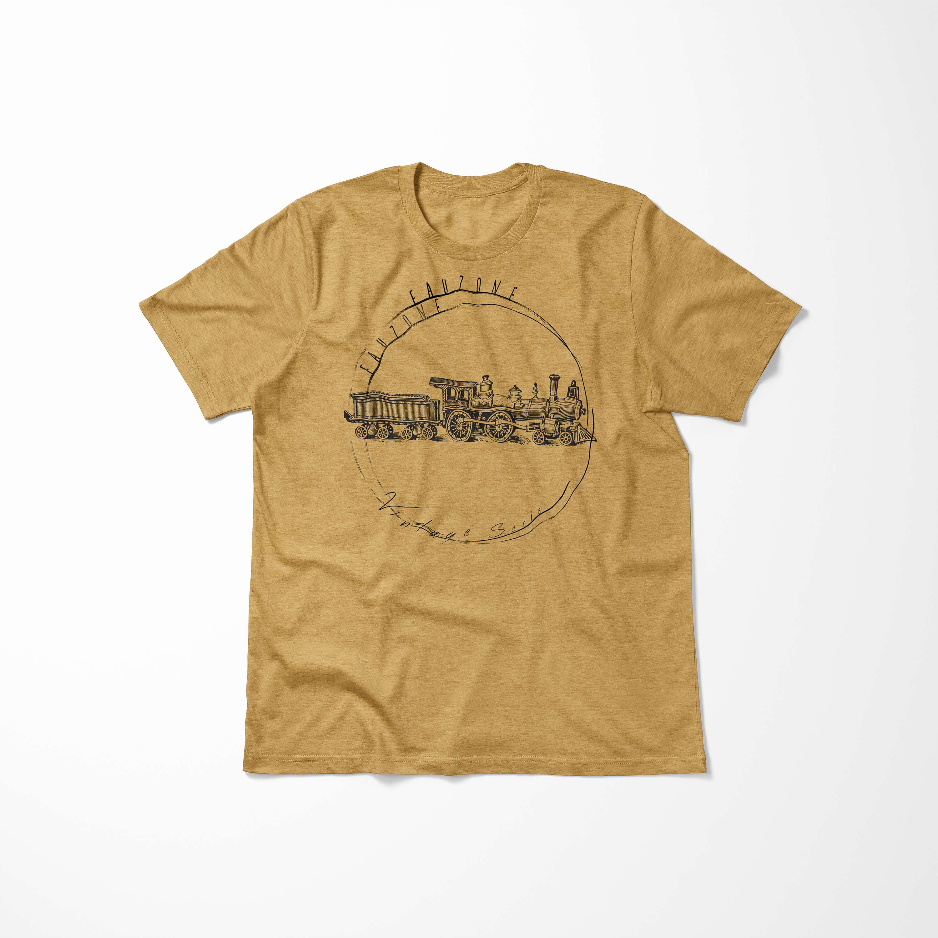 Sinus Art T-Shirt T-Shirt Antique Vintage Lokomotive Herren Gold