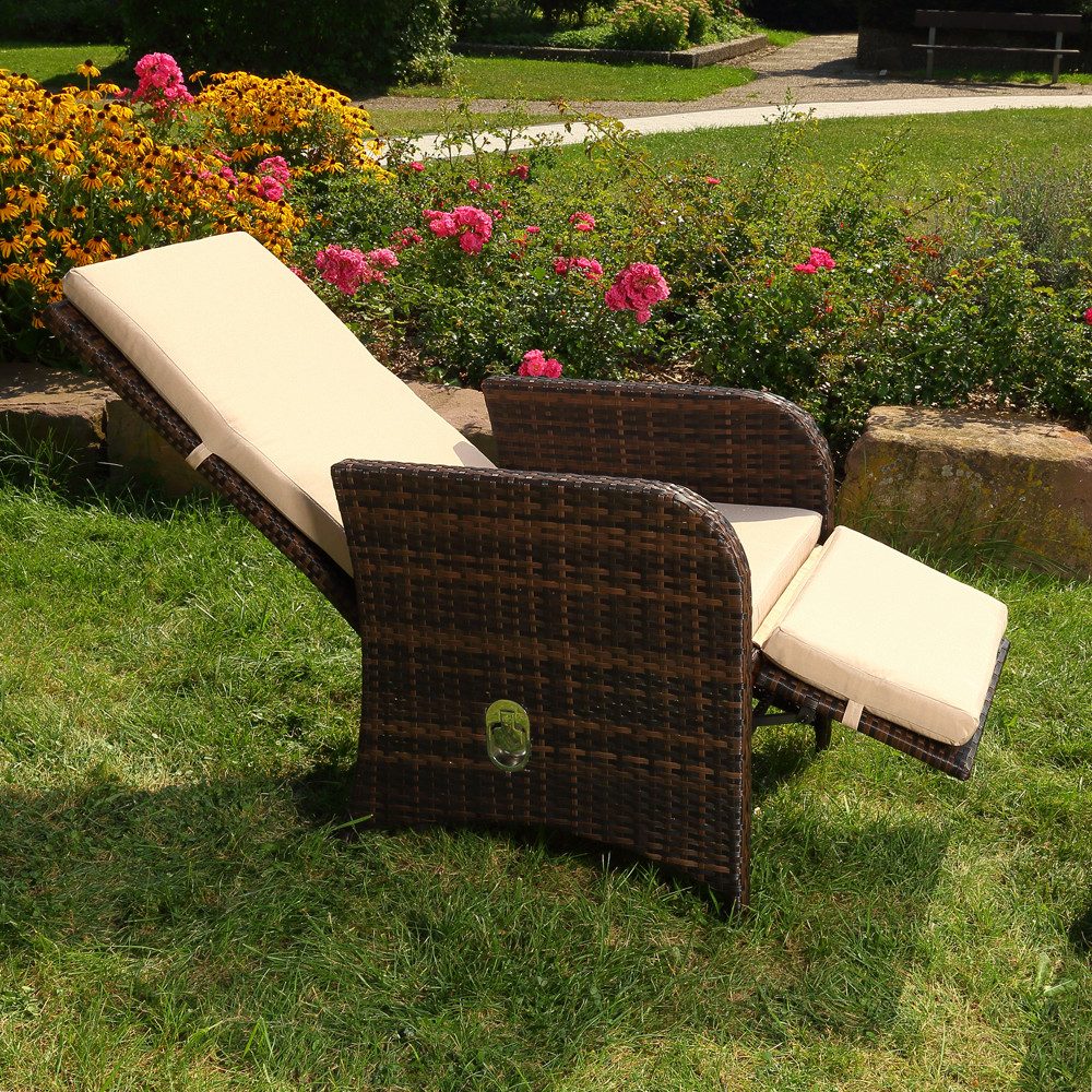 Melko Balkonset Sitzgarnitur Polyrattan Braun Sitzgruppe Essgarnitur Gartenmöbel Set, (elegantes Set im Lounge-Design, 3-tlg., inkl. Auflagen für mehr Komfort), 3-teiliges Rattanmöbel Set mit verstellbarer Rücken- & Fußlehne