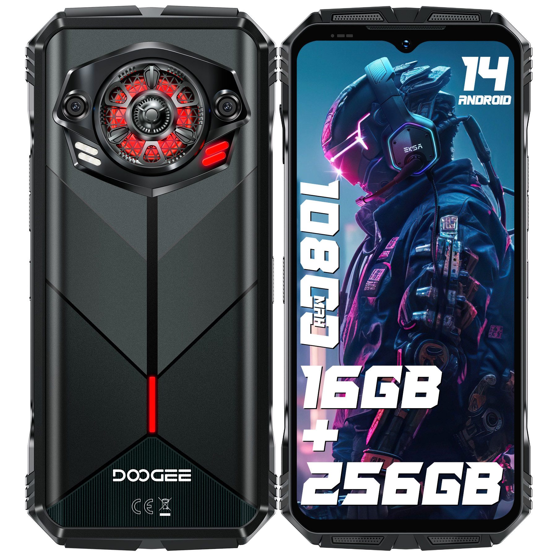 DOOGEE S punk 16GB RAM+256GB ROM 4G Outdoor Smartphone (16,71 cm/6.58 Zoll, 256 GB Speicherplatz, 50 MP Kamera, 6,58'' FHD+ Display, 10800mAh, IP68/IP69K, Dual SIM 4G, NFC, GPS, OTG)
