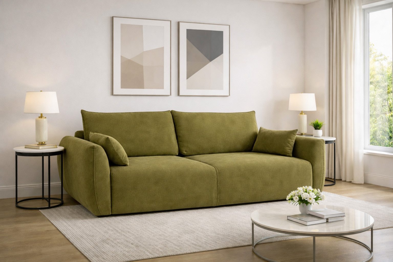 Kaiser Möbel Schlafsofa Sofa mit Schlaffunktion und Bettkasten,Veloursstoff Salvador, Zephira, Integrierter Bettkasten aus weißer Möbelplatte,Veloursstoff Salvador