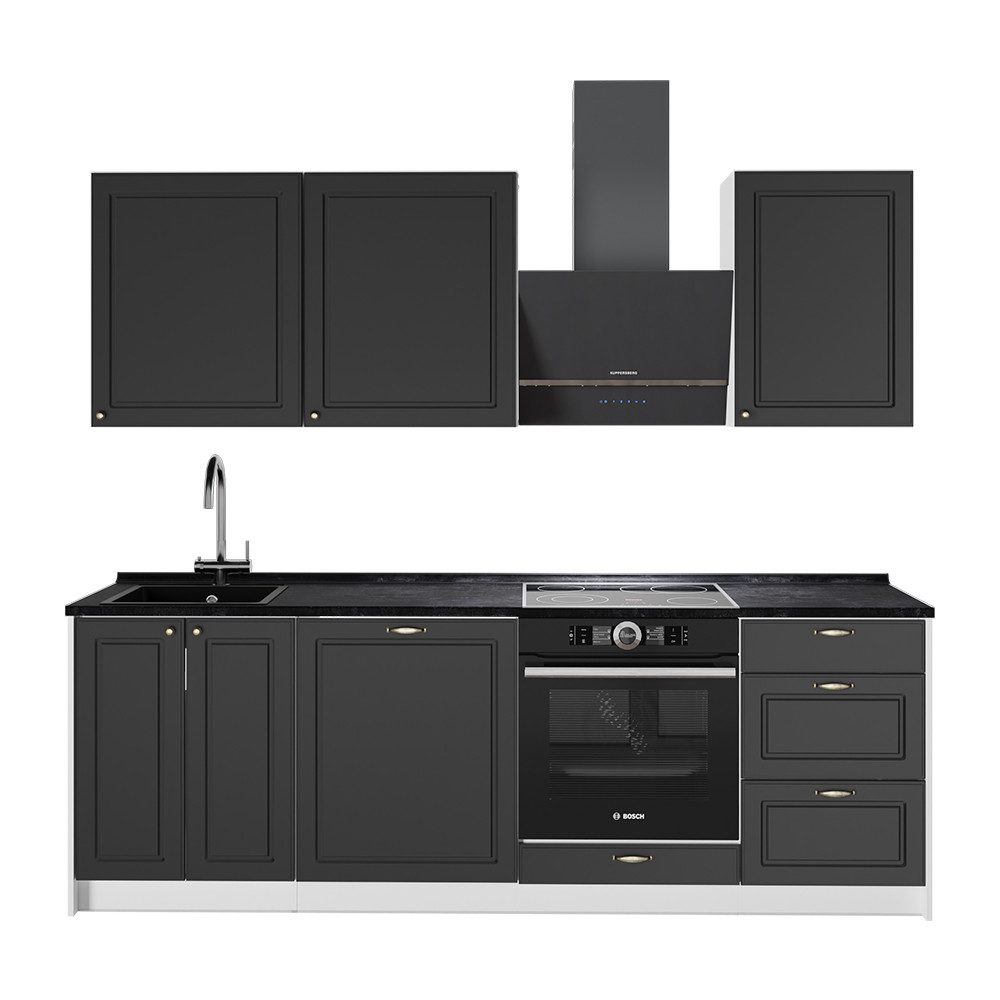 Vicco Küchenzeile Fame-Line, Anthrazit-Gold Landhaus/Weiß, 230 cm ohne Arbeitsplatte