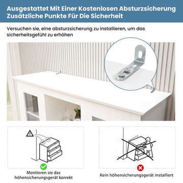 Merax Standvitrine Buffet mit Weinregal,Anrichte,Dekorative Rahmenoptik Glasvitrine mit LED, Vitrine, Hochschrank, H:170cm