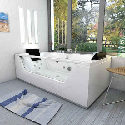 AcquaVapore Whirlpool-Badewanne Whirlpool mit Reinigungsfunktion Pool Badewanne Wanne W83R-TH-A-SC, (1-tlg), Mit Fußgestell und Ablaufgarnitur