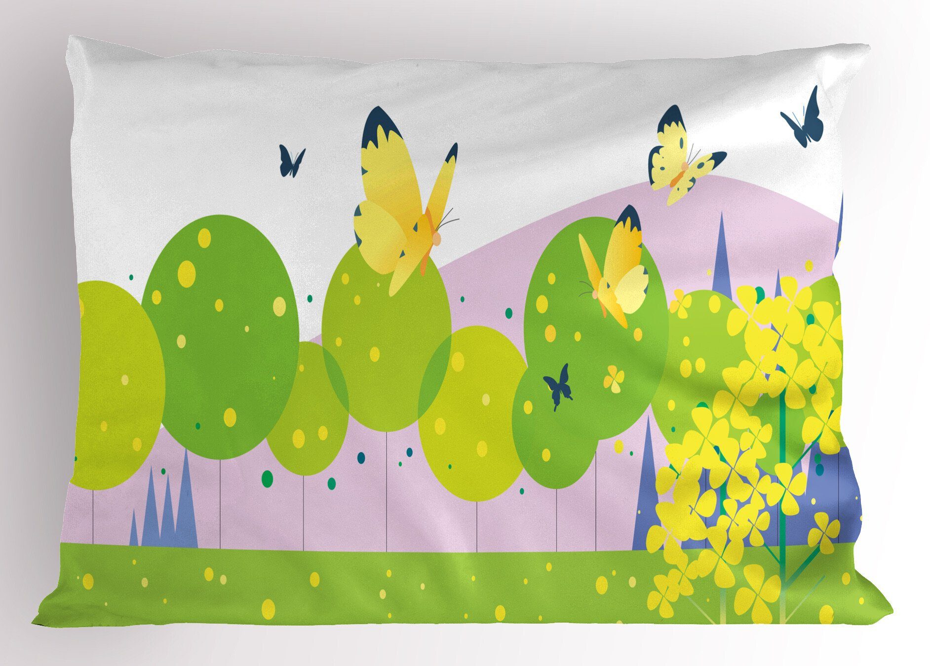 Kissenbezüge Dekorativer Standard King Size Gedruckter Kissenbezug, Abakuhaus (1 Stück), Blumen Insekten Wald Bäume Frühling