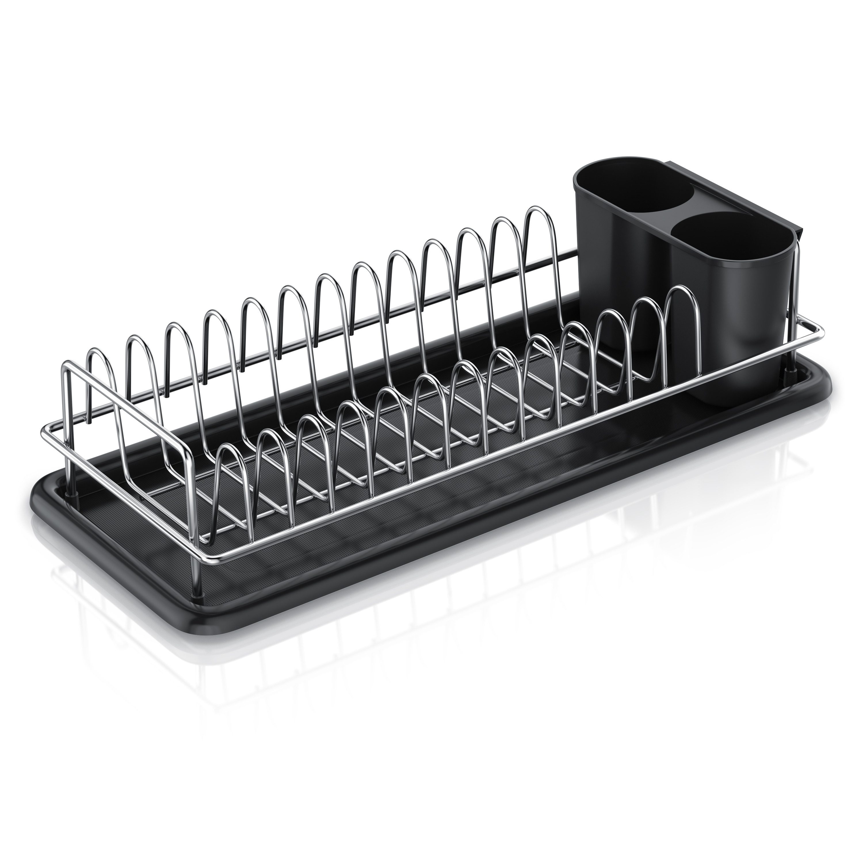 Arendo Geschirrständer Abtropfgestell, platzsparend, kompakt, 12 Tellerhalter, Besteckhalter, Edelstahl, Abtropfschale, rostfrei, robust, einfache Montage