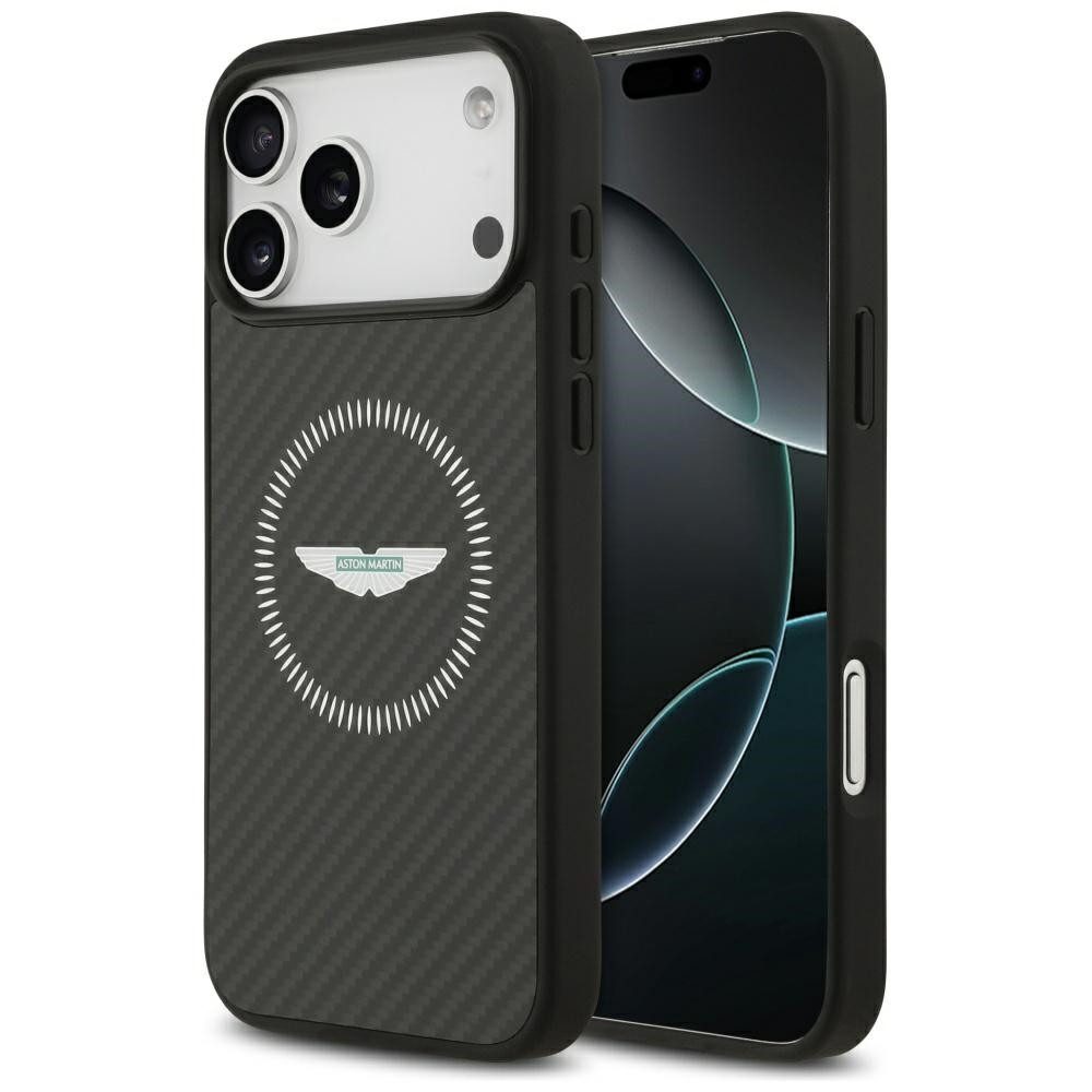 Aston Martin Handyhülle Case iPhone 17 Pro Max MagSafe Kevlar schwarz Logo 6,9 Zoll, Kantenschutz