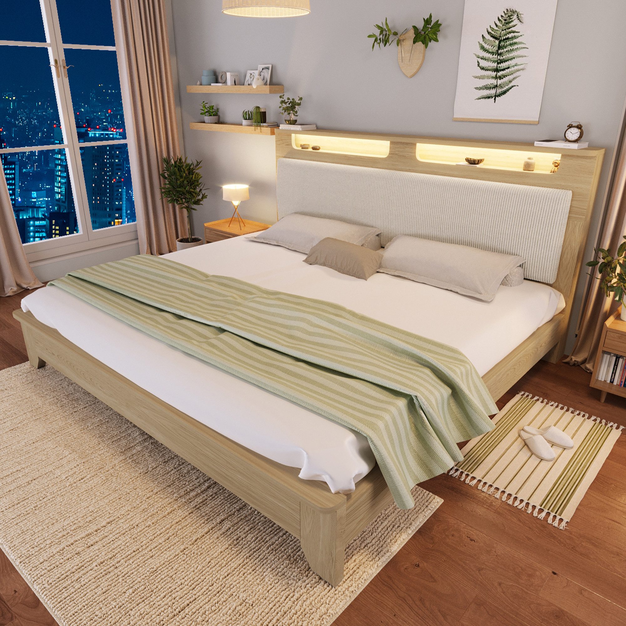 STILVORA Holzbett 180×200 mit Stauraumkopfteil,Holzbett mit günstig online kaufen