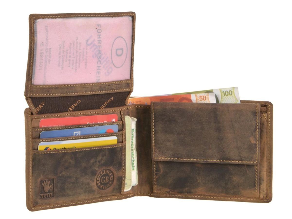 Lederbörse, Vintage Eber-/Keiler-Prägung Hunting, Greenburry Geldbörse Portemonnaie, braun