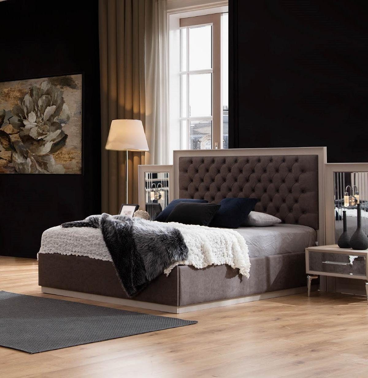 JVmoebel Schlafzimmer-Set Modernes Bett + Set Made In Schlafzimmer Nachttische 3tlg, Designer Europe 2x Möbel