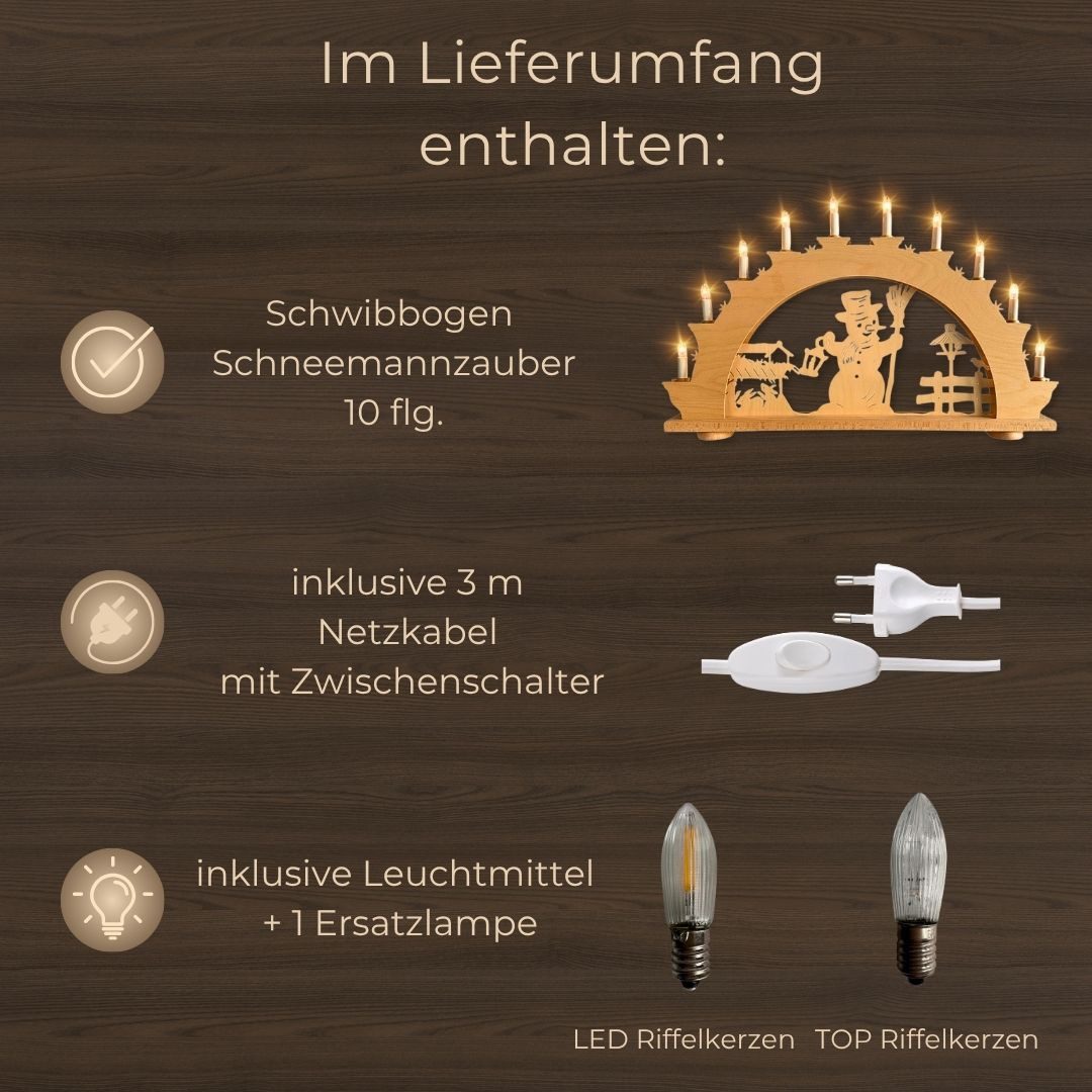 Weigla LED Schwibbogen Schneemannzauber, Lichterbogen aus Holz, NATUR