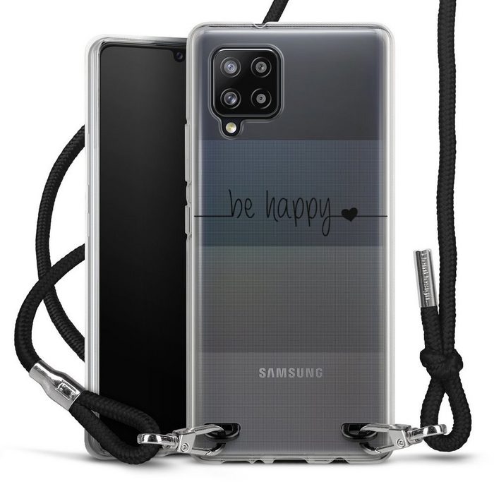 DeinDesign Handyhülle Statement Glück Motiv ohne Hintergrund be happy transparent Samsung Galaxy A42 5G Handykette Hülle mit Band Case zum Umhängen