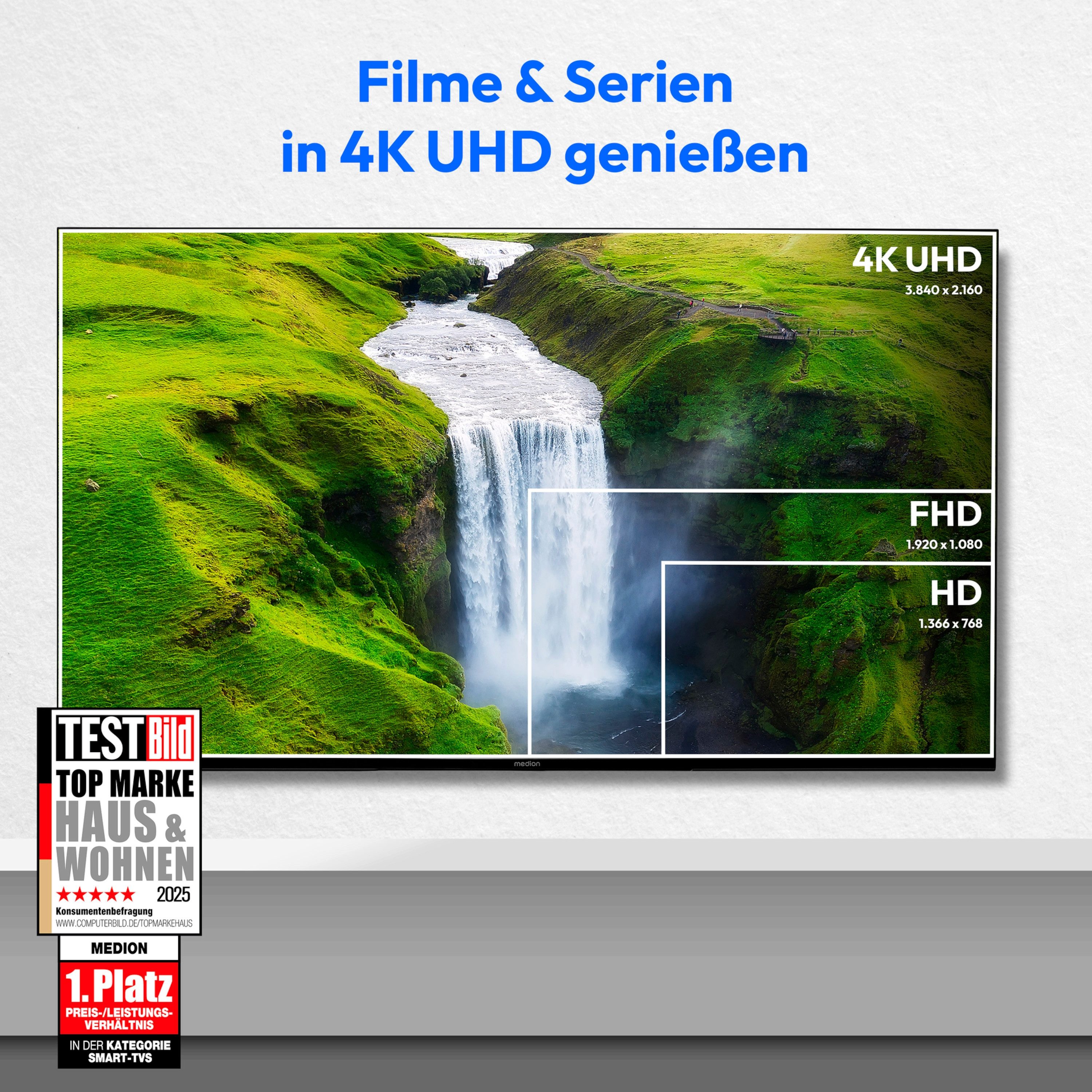 Medion® MD855300 LCD-LED Fernseher (138.8 cm/55 Zoll, 4K Ultra HD, Smart TV, VIDAA TV, Dolby Vision, Dolby Atmos, Netflix, HBO Max, Prime Video, Disney+, WOW)