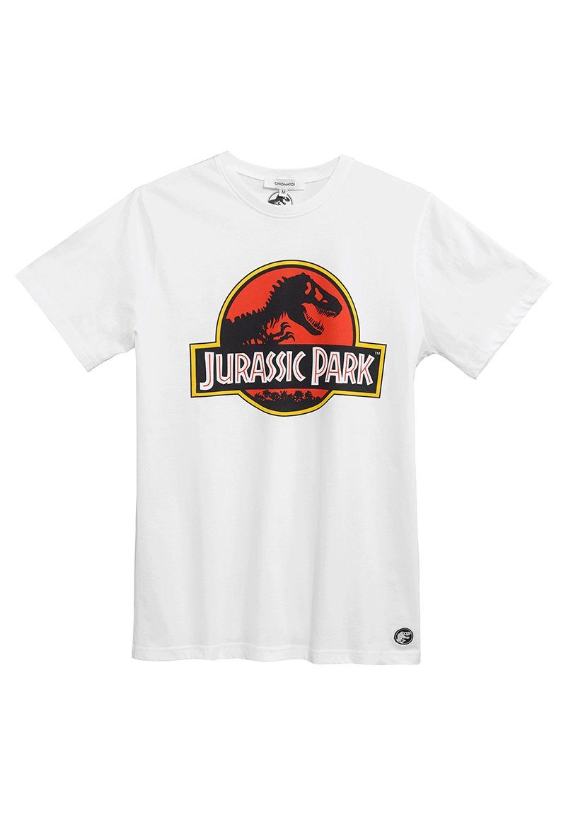 ONOMATO! T-Shirt Jurassic Park Herren T-Shirt Weiß Retro Dinosaurier T-Rex