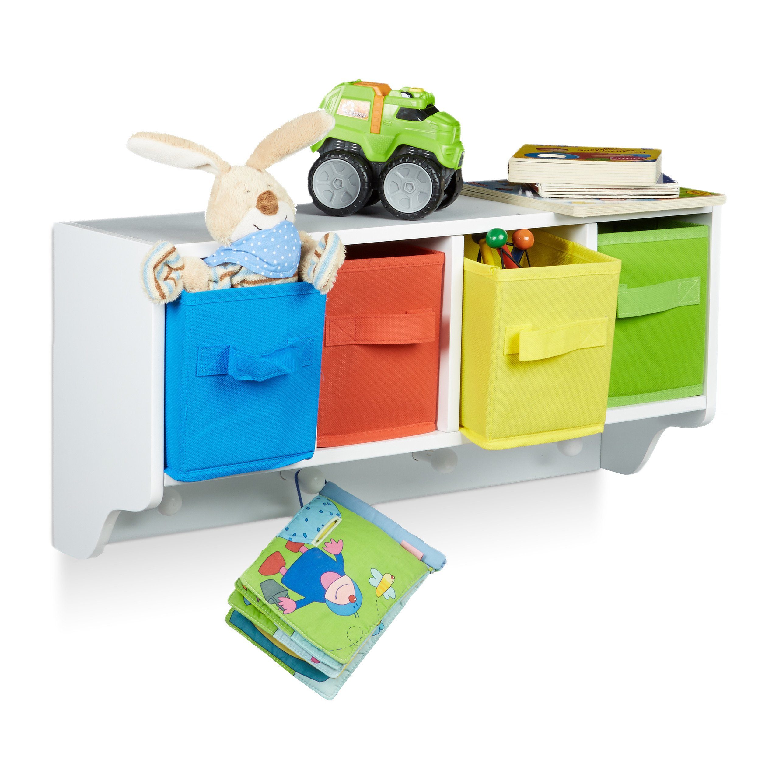 relaxdays Regal-Set Kinder Wandregal mit Kleiderhaken ALBUS