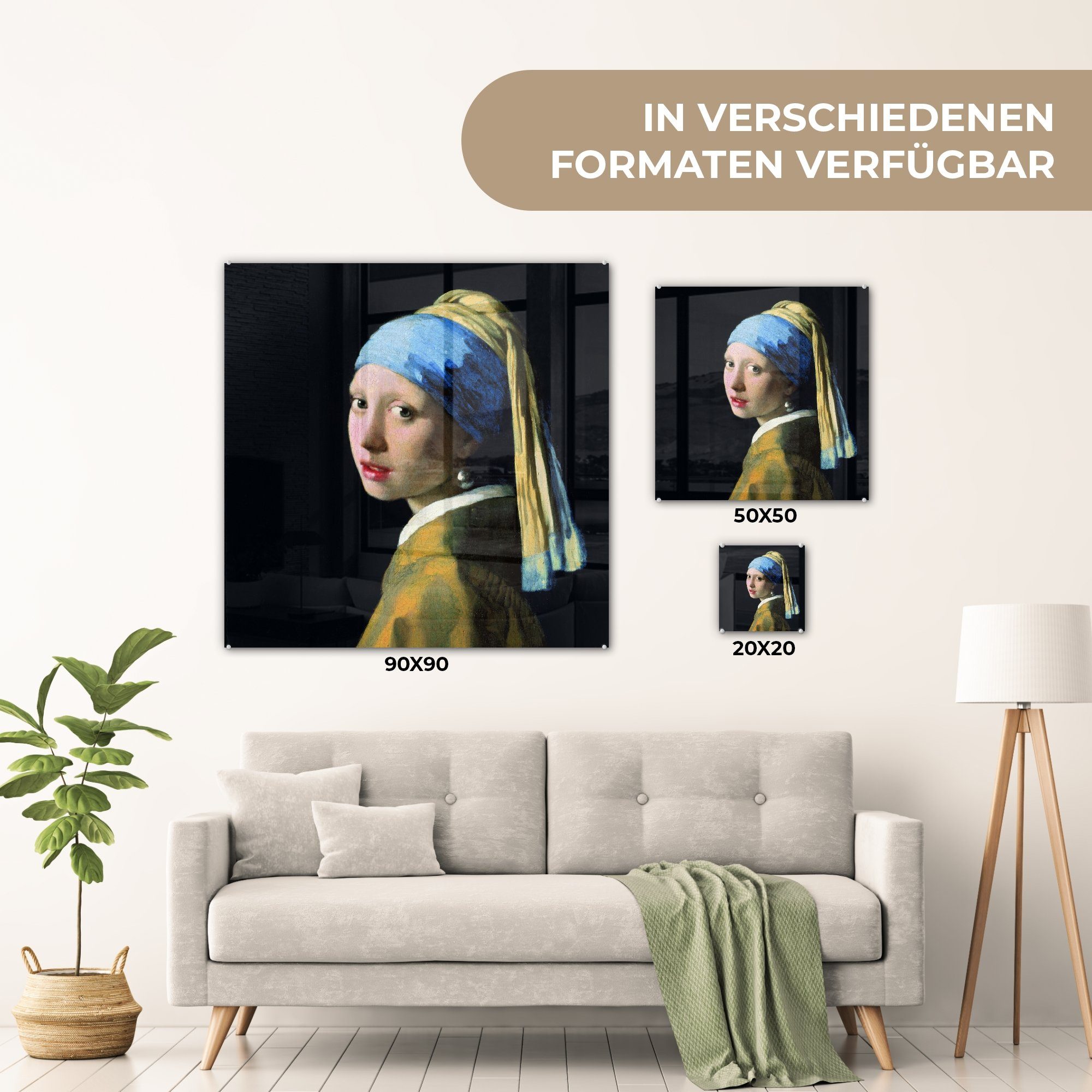 mit Glas - Das Bilder Glasbilder - auf - Johannes Foto - MuchoWow Glas St), (1 Wandbild Vermeer, bunt Wanddekoration dem auf Acrylglasbild Mädchen Perlenohrring