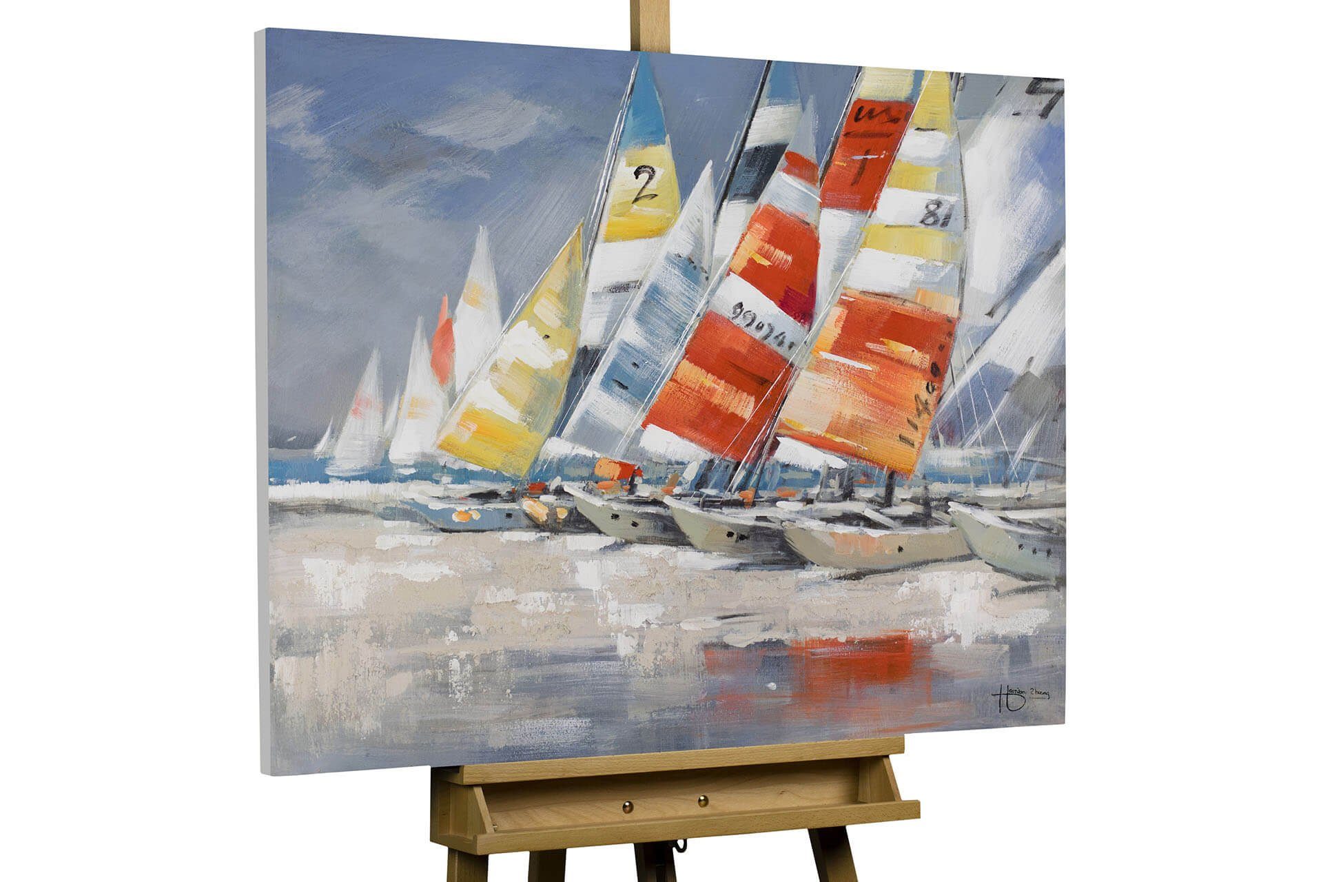 KUNSTLOFT Gemälde Wolkenlos 100x75 cm, Leinwandbild 100% HANDGEMALT Wandbild Wohnzimmer